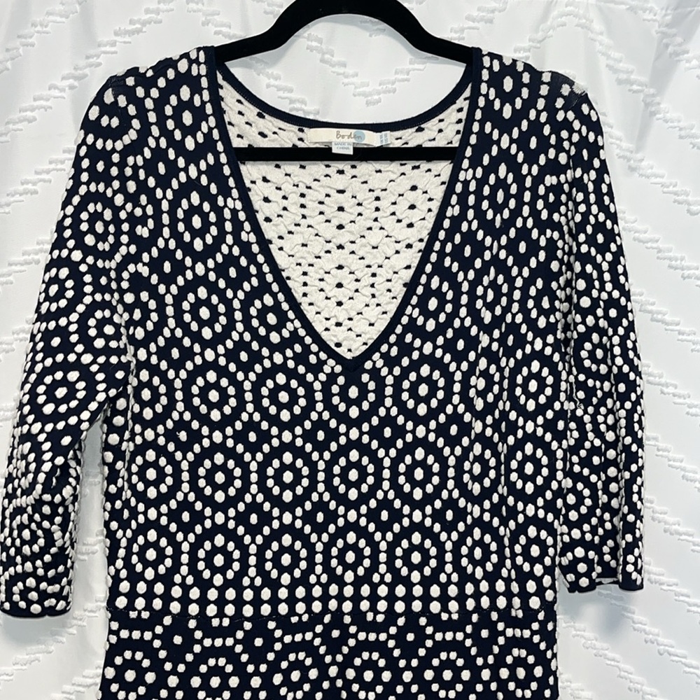 Boden Navy and White Polka Dot Midi Dress